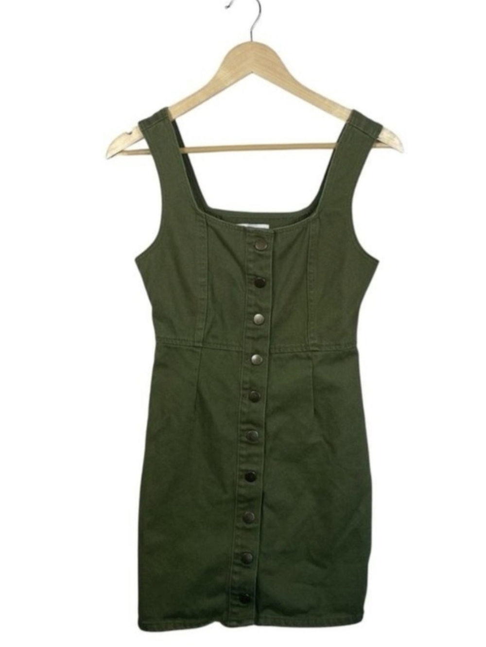 Urban Outfitters Olive Army Green Button-Front Denim Mini Dress 90s Size 2